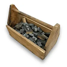 Vintage Printers Block Letterpress 130pc Set with Antique Wooden Tool Box