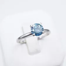 1 Carat blue diamond 14k white gold solitaire ring size 6 3/4 I2