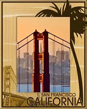 San Francisco with Palm Tree Laser Engraved Wood Picture Frame Portrait (3 x 5)