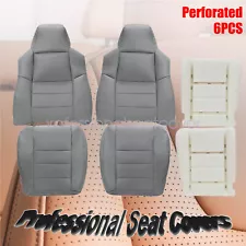 For 2002-2007 Ford F250 F350 Super Duty Perforated Seat Cover Gray & Cushion Pad