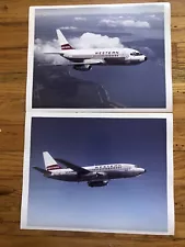 Vintage Set Of 2 Photograph Sales Ad Airplane Western Airline Boeing plane 737