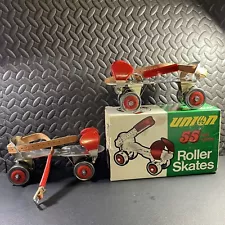 NEVER WORN VINTAGE 1950'S UNION 55 RED RAIDERS ROLLER SKATES IN ORIG. BOX