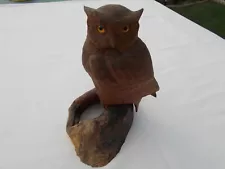 Vintage Hand Carved Wood Owl sculpture figurine 8 1/2"