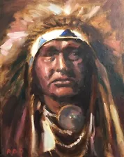 PDQ Artist Original Oil Painting Native Chief Realistic Figurative Impressionism