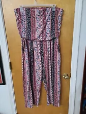 J For Justify Sleeveless Paisley Capri Jumpsuit 1X/2X, Lined Bodice, Pockets