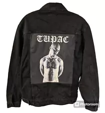 2Pac Tupac Shakur Denim Jacket Distressed Back Graphic Mens Sz. LARGE Black Wash