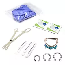 Wholesale 10Pk Septum PiercingKit Horseshoe Clicker Random Needle Gloves Forceps