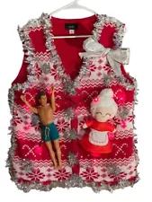 Ugly Christmas Red Sweater Vest Naughty Mrs Claus Ken Lights Candy Canes Large