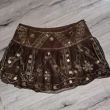 Y2K Brown Metallic Sequin Micro Mini Skirt