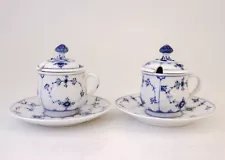 2 Cremecups & Saucers #64 - Blue Fluted Royal Copenhagen - Half Lace