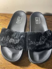 Puma Fenty By Rihanna Black Fuzzy Slides Size 8.5