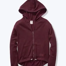 Victoria's Secret VS PINK Full Zip Up Knit Low-High Hoodie Burgundy Plum Red XL