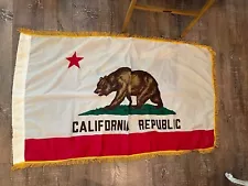 Vintage CALIFORNIA 5' X 3' State Flag Dura Lite Nylon Dettra W / Gold Fringe