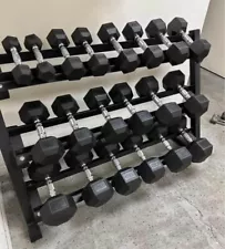 5-50 LBS Rubber Hex Dumbbell Set with Rack, 10 Pair, 550 lbs