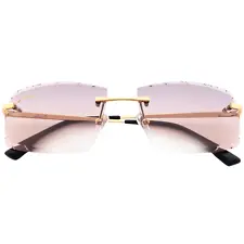 Ardent Diamond Cut Gold C Frame Gem Cut Rimless Cartier Sunglasses Vintage Fred