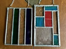 Vintage Stained Glass Suncatcher Leaded Handcrafted Window Hangings Set of 2