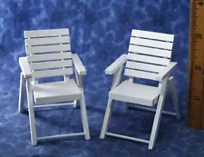 Pair of Dollhouse Miniature wood Patio arm CHAIRS 1:12 white garden