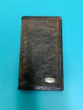 Nocona Ostrich Print Leather Rodeo Wallet Checkbook Cover Brown