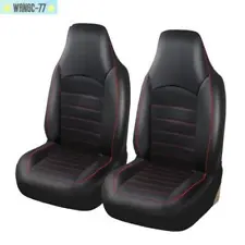 2P Car Front High Back Bucket Seat Covers Set - Black Synthetic Leather 3 Color