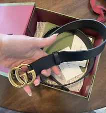 Authentic New Gucci Leather Belt With Double G Brass Buckle In Black - Size 95