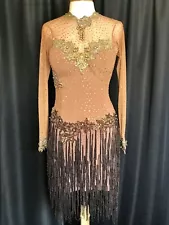 Tan Nude Fringe Latin Rhythm Ballroom Competition Costume US Size 4-8