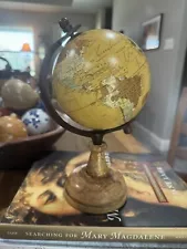 Vintage Mini World Globe 9” . Pretty Wood Base. Perfect Size For Desks For Kids