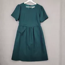 Roolee Rashida Dress Womens Small Dark Green Linen Blend Prairie Shift NEW