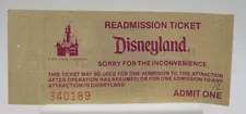 NEW DISNEYLAND READMISSION TICKET VINTAGE NOT USED STUB