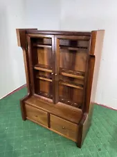 Vintage Wood Tabletop Tobacco Pipe Cabinet Humidor Shelf 2 Drawer 16 Slot Holder