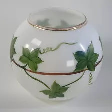 Rare All Round White Milk Glass Hand Painted Ivy Vine Gold Trim Vase Different