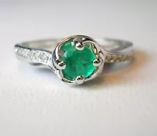 0.30 ct Genuine Natural Emerald.& Diamonds 14K White Gold Ring Was $1,095 Video