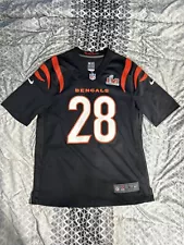 JOE MIXON #28 Cincinnati Bengals Black Jersey Super Bowl LVI 2022 Size L