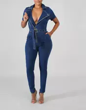 Women's Denim Jumpsuit w/Belt (Blue) - SUPER SALE**