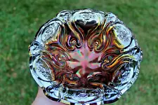 ANTIQUE MILLERSBURG DOZEN ROSES CARNIVAL GLASS RUFFLED BOWL - AMETHYST - RARE