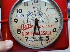 Vintage WESTCLOX OSTER Scalp MASSAGE OLD BARBER SHOP ADVERTISING WALL CLOCK SIGN