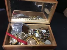 Junk Drawer lot box jewelry lot old coins rings old watch estate sale 14k GOLD