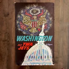 Orig Vintage TWA Travel Poster Washington DC 1958 David Klein Fly Jets Fireworks