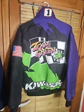 Vintage 90s Kawasaki Motocross Dirt Bike Racing Swingster Jacket Team Green S