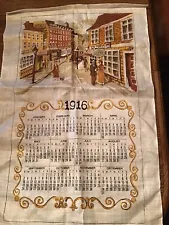 Linen Calendar Wall Hanging 1916 Street Scene 16" x 29" Kitschy Vintage