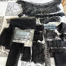 Antique Victorian Dress Makers Lot Net Black Lace 24 Piece