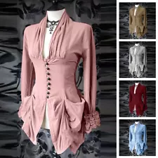 Women's Ruffle Long Sleeve Victorian Top Blouse Shirt Vintage Style Steampunk