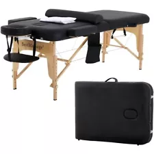 Massage SPA Bed 2 Fold Massage Table Heigh Adjustable 73’’ Long PU Salon Bed