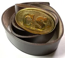 CIVIL WAR CS CONFEDERATE EM FIELD BELT & BUCKLE- SIZE 3 (FITS 34-42 INCH WAIST)