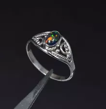 925 Solid Sterling Silver Natural Black Ethiopian Opal Ring-9 US k832