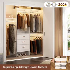 Wood Walk In Closet Organizer Closet System Clothes Rack with Shelves ＆ 3 Drawer