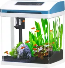 2-Gallon Self-Cleaning Glass Fish Tank, LED Light, for Betta, Shrimp, Guppy