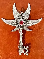 Steampunk Gothic Fantasy 6 Winged Metal Key Pendant With Red Stone LARGE 3”