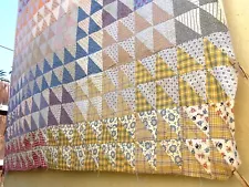 New ListingVtg 20's 30's Half Square Triangle Quilt Top calico blue yellow