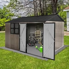 Sheds 10FT x 8FT Outdoor with Window & Storage Clearance, Metal Anti-Corrosio...