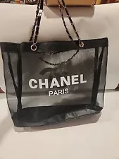 Black Mesh Chanel (Beaute VIP/GWP) Tote Bag With Gold Tone Chain Handles